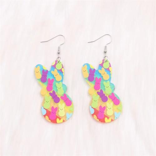 Acrylic Drop Earring, Rabbit, printing, fashion jewelry & for woman, more colors for choice, 27x72mm, Sold By Pair