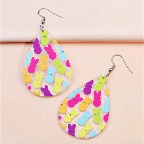 Acrylic Drop Earring, Teardrop, printing, fashion jewelry & for woman, multi-colored, 37x77mm, Sold By Pair