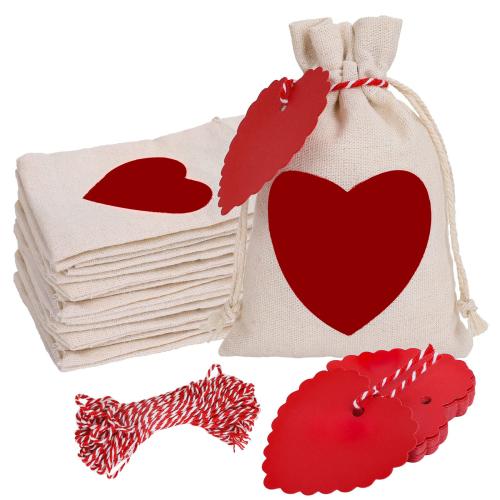Baumwollgewebe Drawstring Tasche, Rechteck, Kunstdruck, mit einem Muster von Herzen, 100x150mm, 20PCs/setzen, verkauft von setzen
