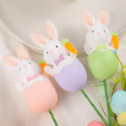 Plastic Decoration, with Plush, Rabbit, DIY, more colors for choice, 350mm, Sold By PC