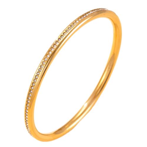 304 Stainless Steel Bangle, gold color plated, for woman & with rhinestone, width 5mm, Inner Diameter:Approx 68mm, Sold By PC