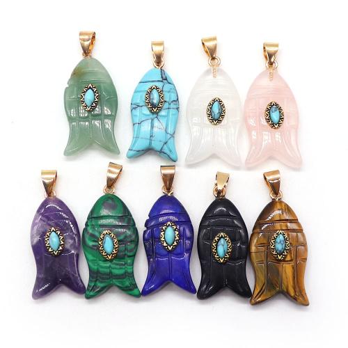 Gemstone Pendants Jewelry, Fish, DIY & different materials for choice, 17x35mm, Sold By PC