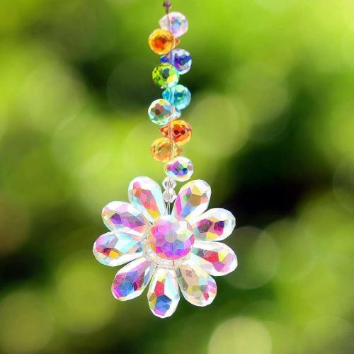 Crystal Hanging Ornaments, with Iron, Flower, faceted, more colors for choice, 330x45mm, Sold By PC
