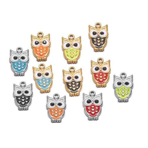 Stainless Steel Animal Pendants, 304 Stainless Steel, Owl, plated, DIY & enamel, more colors for choice, 11x18mm, 10PCs/Bag, Sold By Bag