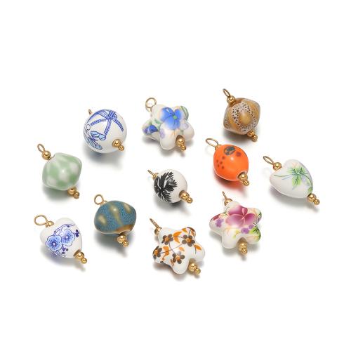 Colgantes de porcelana, con acero inoxidable 304, chapado en color dorado, Bricolaje & diferentes estilos para la opción, 10PCs/Bolsa, Vendido por Bolsa