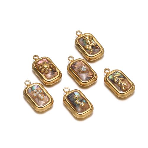 Stainless Steel Pendants, 304 Stainless Steel, with Shell, Rectangle, gold color plated, DIY & different styles for choice & enamel & with rhinestone, 10x18mm, 4PCs/Bag, Sold By Bag