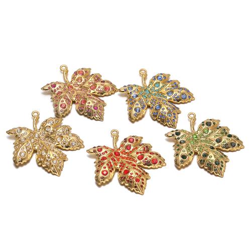 Stainless Steel Pendants, 304 Stainless Steel, Maple Leaf, gold color plated, DIY & with rhinestone, more colors for choice, 47x53mm, 10PCs/Bag, Sold By Bag