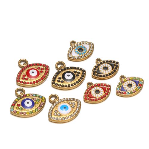 Stainless Steel Pendants, 304 Stainless Steel, Eye, gold color plated, DIY & enamel & with rhinestone, more colors for choice, 4PCs/Bag, Sold By Bag