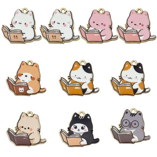 Tibetan Style Enamel Pendants, Cat, KC gold color plated, DIY & different styles for choice, 22x25x2mm, Sold By PC