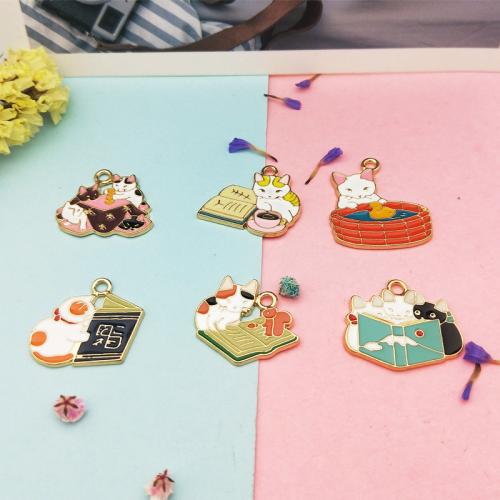 Tibetan Style Enamel Pendants, Cat, gold color plated, DIY & different styles for choice, Sold By PC