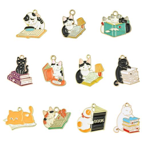 Tibetan Style Enamel Pendants, Cat, gold color plated, mixed pattern & DIY, 22PCs/Bag, Sold By Bag