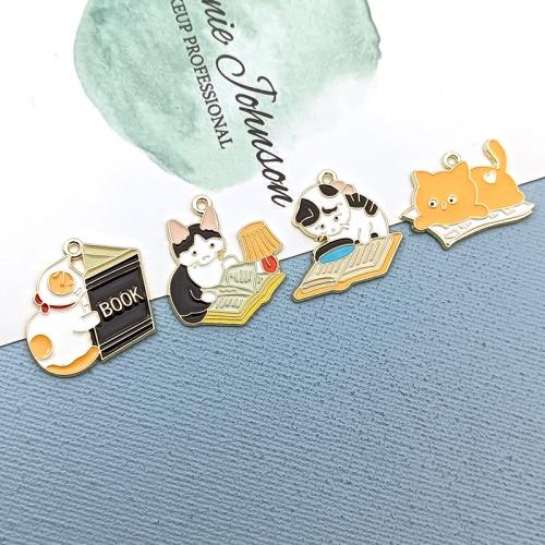 Tibetan Style Enamel Pendants, Cat, gold color plated, DIY & different styles for choice, Sold By PC