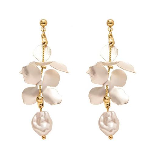 Tibetan Style Drop Earring, with Plastic Pearl, Flower, gold color plated, fashion jewelry & for woman, earring size 10-30mm, Sold By Pair