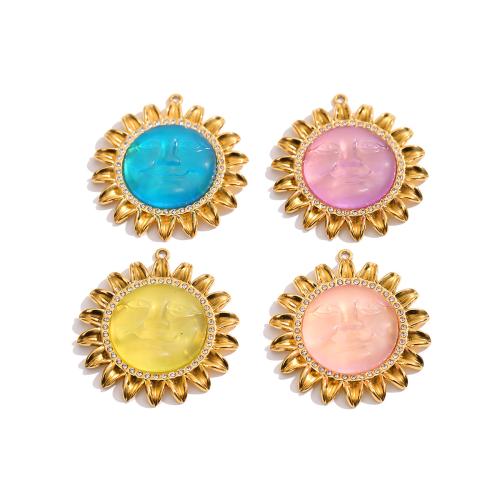 Resin Pendant, 304 Stainless Steel, with Resin, Flower, gold color plated, DIY & with rhinestone, more colors for choice, 41x45mm, Sold By PC