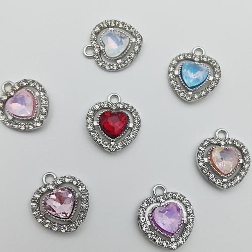 Tibetan Style Rhinestone Pendants, Heart, plated, DIY & with rhinestone, more colors for choice, 19x16.40x4.80mm, 100PCs/Bag, Sold By Bag