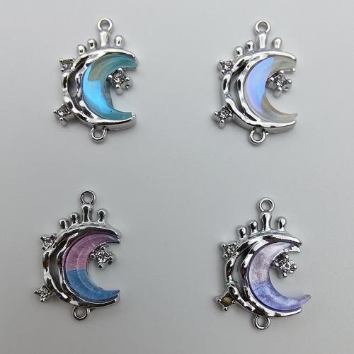 Resin Tibetan Style Connector, with Resin, Moon, plated, DIY & micro pave cubic zirconia, more colors for choice, 100PCs/Bag, Sold By Bag