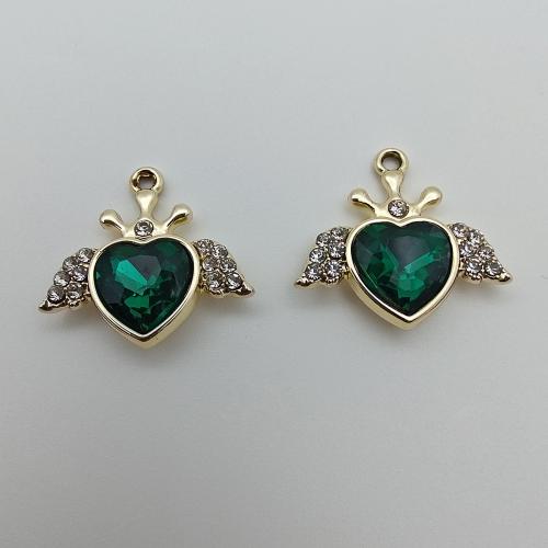 Tibetan Style Rhinestone Pendants, Winged Heart, gold color plated, DIY & with rhinestone, more colors for choice, 22x23.30x5.40mm, 100PCs/Bag, Sold By Bag