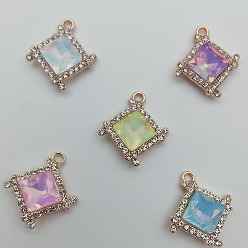 Glass Tibetan Style Pendant, with Glass, Square, plated, DIY & with rhinestone, more colors for choice, 25x23x6.20mm, 100PCs/Bag, Sold By Bag