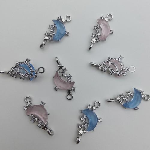 Resin Tibetan Style Pendants, with Resin, Moon, plated, DIY & with rhinestone, more colors for choice, 28.60x14.60x5.70mm, 100PCs/Bag, Sold By Bag
