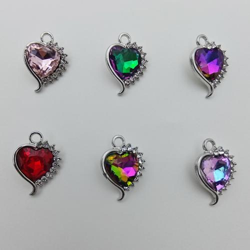 Glass Tibetan Style Pendant, with Glass, Heart, platinum color plated, DIY & with rhinestone, more colors for choice, 20x14x6.10mm, 100PCs/Bag, Sold By Bag