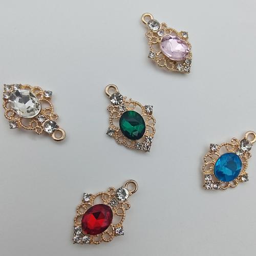 Glass Tibetan Style Pendant, with Glass, gold color plated, DIY & with rhinestone & hollow, more colors for choice, 26.50x17.60x5.30mm, 100PCs/Bag, Sold By Bag