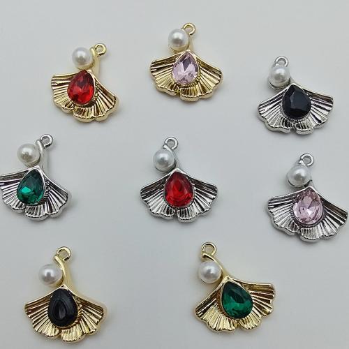 Glass Tibetan Style Pendant, with Glass & Plastic Pearl, Ginkgo Leaf, plated, DIY, more colors for choice, 21.20x17.90x9.60mm, 100PCs/Bag, Sold By Bag