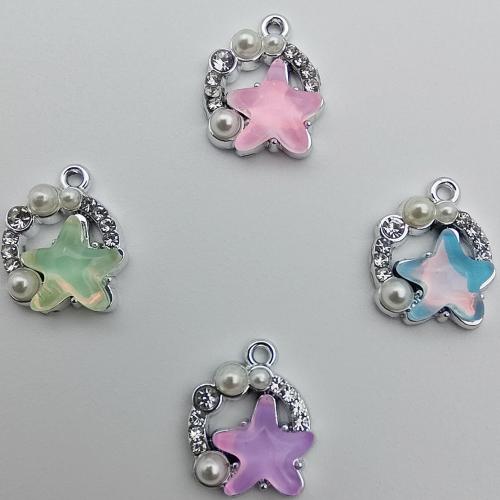Resin Tibetan Style Pendants, with Resin & Plastic Pearl, Star, platinum color plated, DIY & with rhinestone & hollow, more colors for choice, 16.40x13.20x5.30mm, 100PCs/Bag, Sold By Bag