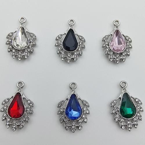 Glass Tibetan Style Pendant, with Glass, Teardrop, platinum color plated, DIY & with rhinestone, more colors for choice, 26x17x5.20mm, 100PCs/Bag, Sold By Bag