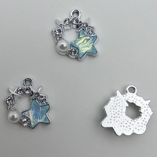 Resin Tibetan Style Pendants, with Resin & Plastic Pearl, Star, plated, DIY & with rhinestone & hollow, more colors for choice, 17x15x4.60mm, 100PCs/Bag, Sold By Bag