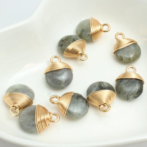 Edelstein Anhänger Schmuck, mit Zinklegierung, flache Runde, DIY & verschiedenen Materialien für die Wahl, 10x14mm, verkauft von PC