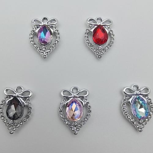 Verre pendentif en alliage Zinc, alliage de zinc, avec verre, larme, Placage de couleur platine, DIY & avec strass & creux, plus de couleurs à choisir, 21.40x14.40x5mm, 100PC/sac, Vendu par sac