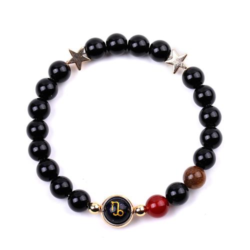 черный камень браслет, с Полудрагоценный камень & цинковый сплав, 12 Знаков Зодиака, Связанный вручную, Мужская & разные стили для выбора, длина:Приблизительно 7 дюймовый, продается PC