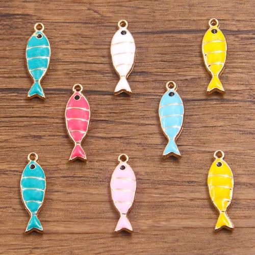Colgantes de esmalte de la aleación del cinc, aleación de zinc, Pez, chapado en oro KC, esmalte de doble cara & Bricolaje, más colores para la opción, 7x22mm, Vendido por UD