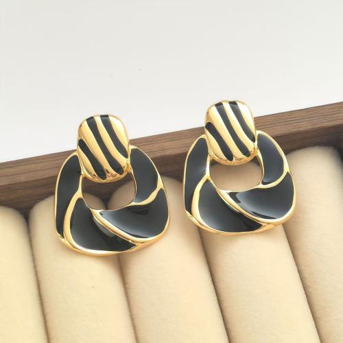 Нержавеющая сталь 304 Сережка-гвоздик, Геометрический узор, плакирован золотом, Женский & эмаль & отверстие, Много цветов для выбора, 20x30mm, продается Пара