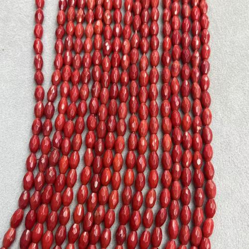 Бусины из натурального коралла, DIY & граненый, красный, 5.50x9.50mm, Приблизительно 41ПК/Strand, продается Strand