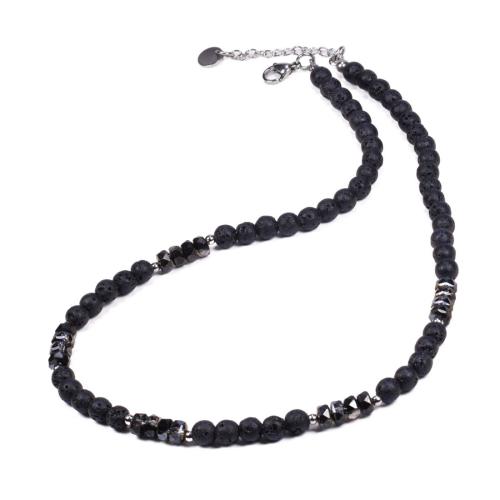 Lava Halskette, mit Edelstahl Kette & Glas, mit Verlängerungskettchen von 5cm, unisex, beads size 6mm, Länge:ca. 45 cm, verkauft von PC