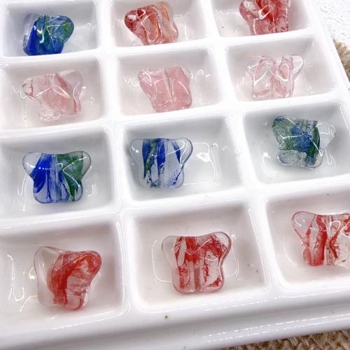 Модные  стеклянные бусинки, Стеклянный, бабочка, DIY, Много цветов для выбора, 14x11mm, отверстие:Приблизительно 1mm, 100ПК/сумка, продается сумка