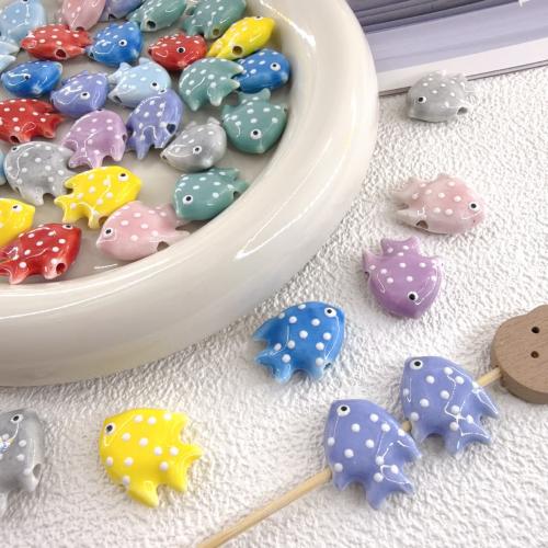Printing Porcelain Beads, Fish, DIY, more colors for choice, 21x17.50x6.50mm, Hole:Approx 2.5mm, 100PCs/Bag, Sold By Bag