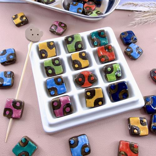 Printing Porcelain Beads, hand drawing, folk style & DIY, more colors for choice, 17.50x17x6mm, Hole:Approx 1.8mm, 100PCs/Bag, Sold By Bag