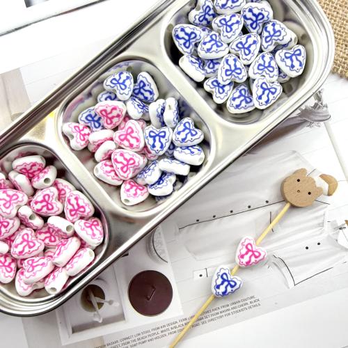 Printing Porcelain Beads, Heart, hand drawing, DIY, more colors for choice, 14x14.50mm, Hole:Approx 3mm, 100PCs/Bag, Sold By Bag