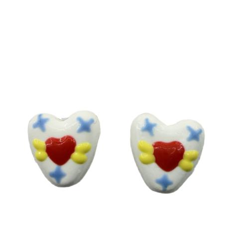 Porcelain Jewelry Beads, Heart, DIY & enamel, more colors for choice, 14x14.50x7mm, Hole:Approx 3mm, 100PCs/Bag, Sold By Bag