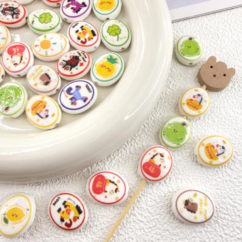 Printing Porcelain Beads, Flat Oval, DIY & double-sided, more colors for choice, 20x16.50x5.50mm, Hole:Approx 2mm, 100PCs/Bag, Sold By Bag