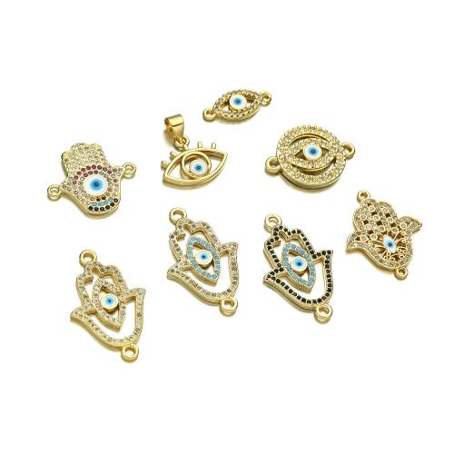 Evil Eye Connector, Brass, gold color plated, DIY & different styles for choice & micro pave cubic zirconia & enamel, Sold By PC