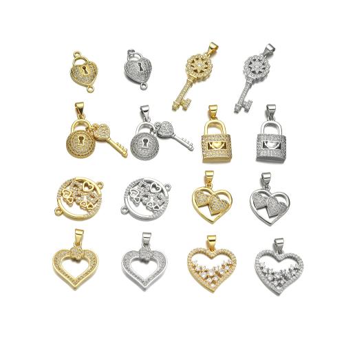 Cubic Zirconia Micro Pave Brass Pendant, Lock and Key, plated, DIY & different styles for choice & micro pave cubic zirconia & hollow, Sold By PC