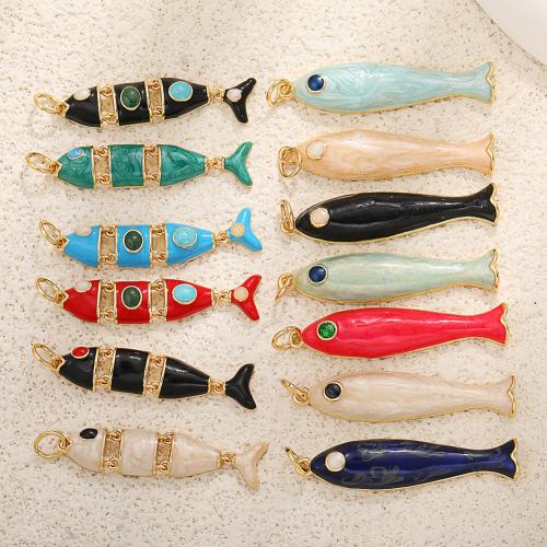 Brass Jewelry Pendants, Fish, real gold plated, DIY & different styles for choice & enamel, Sold By PC