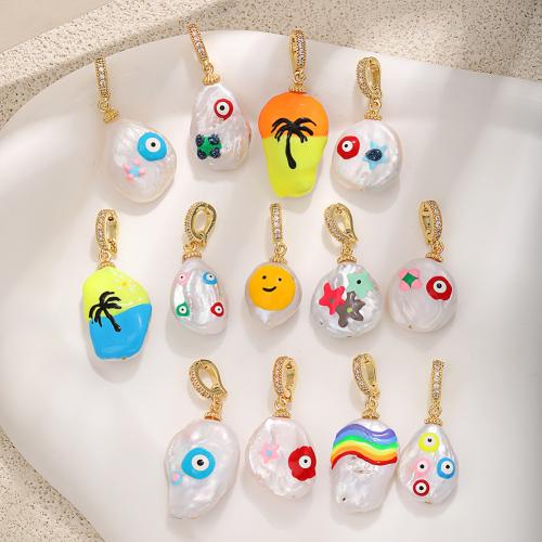 Freshwater Pearl Brass Pendant, with Brass, plated, DIY & different styles for choice & micro pave cubic zirconia & enamel, Sold By PC