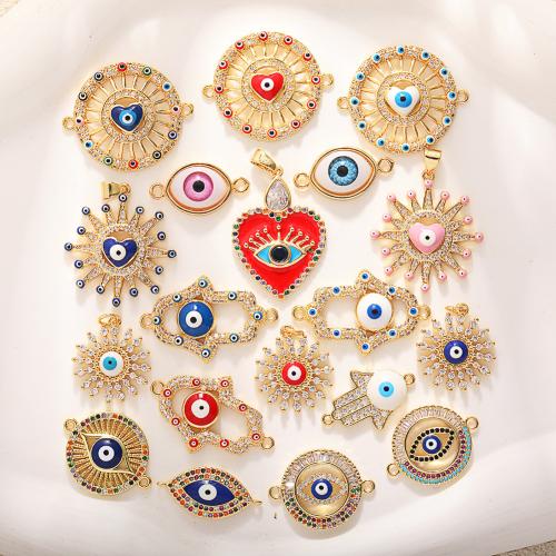 Зло Разъем глаз, Латунь, плакированный настоящим золотом, DIY & разные стили для выбора & инкрустированное микро кубического циркония & эмаль, продается PC