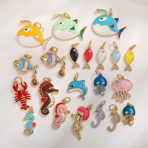 Brass Jewelry Pendants, plated, ocean design & DIY & different styles for choice & micro pave cubic zirconia & enamel, Sold By PC