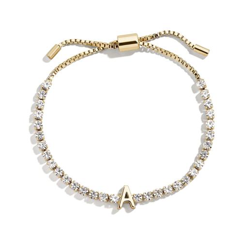 Brass Bracelet, Alphabet Letter, gold color plated, adjustable & box chain & different styles for choice & micro pave cubic zirconia & for woman, Length:Approx 6-10 Inch, Sold By PC