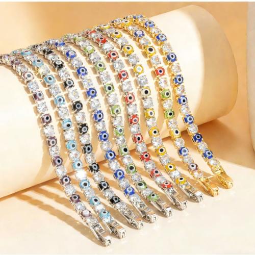 Tibetan Style Bracelet, with Resin & Brass, Eye, plated, micro pave cubic zirconia & for woman, more colors for choice, Sold By PC